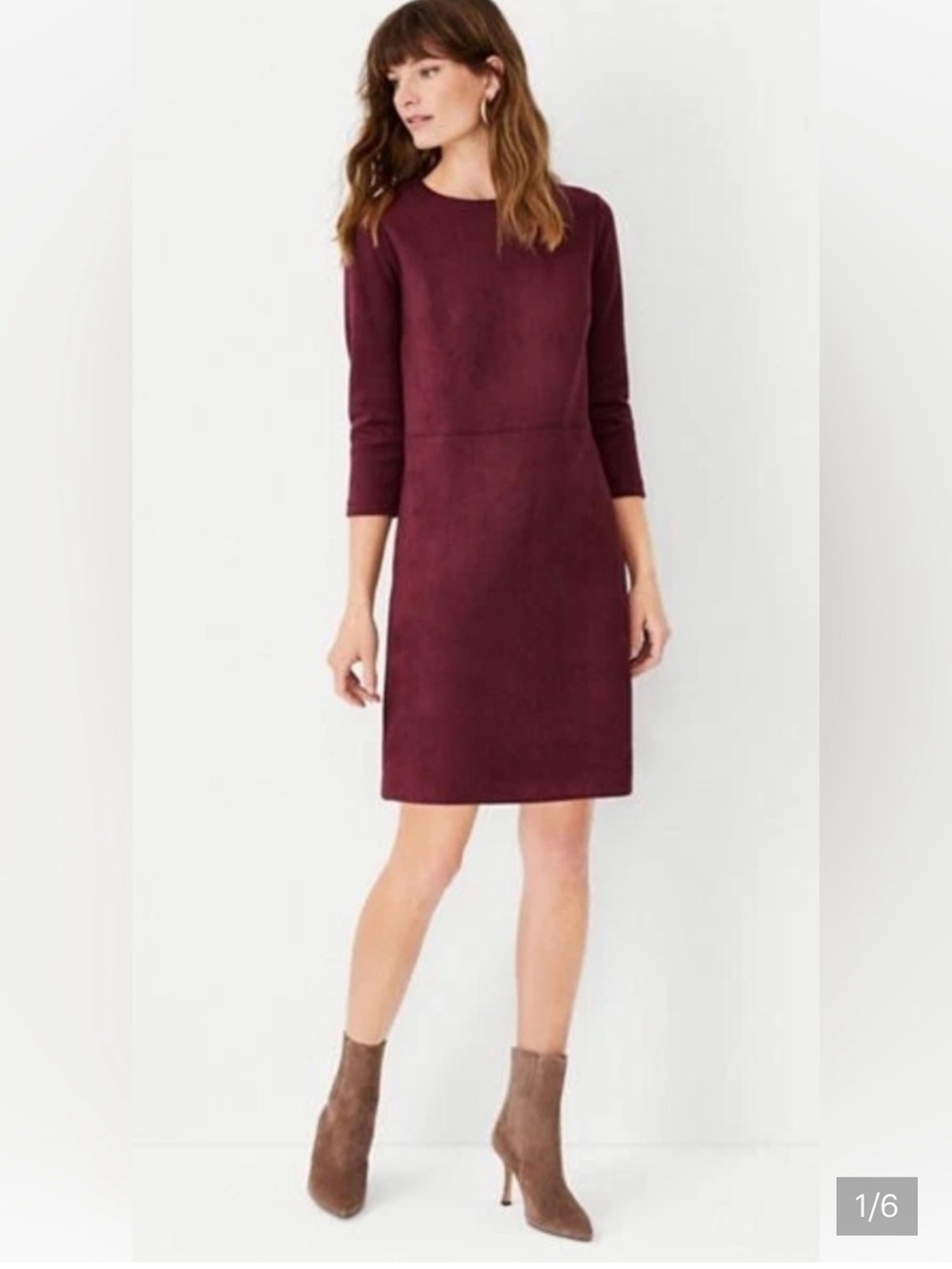 NWT Ann Taylor Faux Suede Shift Dress in Wine
